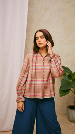 Marie Gather Neck A-Line Blouse, Pink Check by Saywood