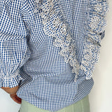 Peggy Broderie Cotton Short in Blue Gingham