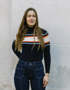 Cashmere Mix High Neck Jumper in Navy/Cream/Orange Stripe by Mirla Beane