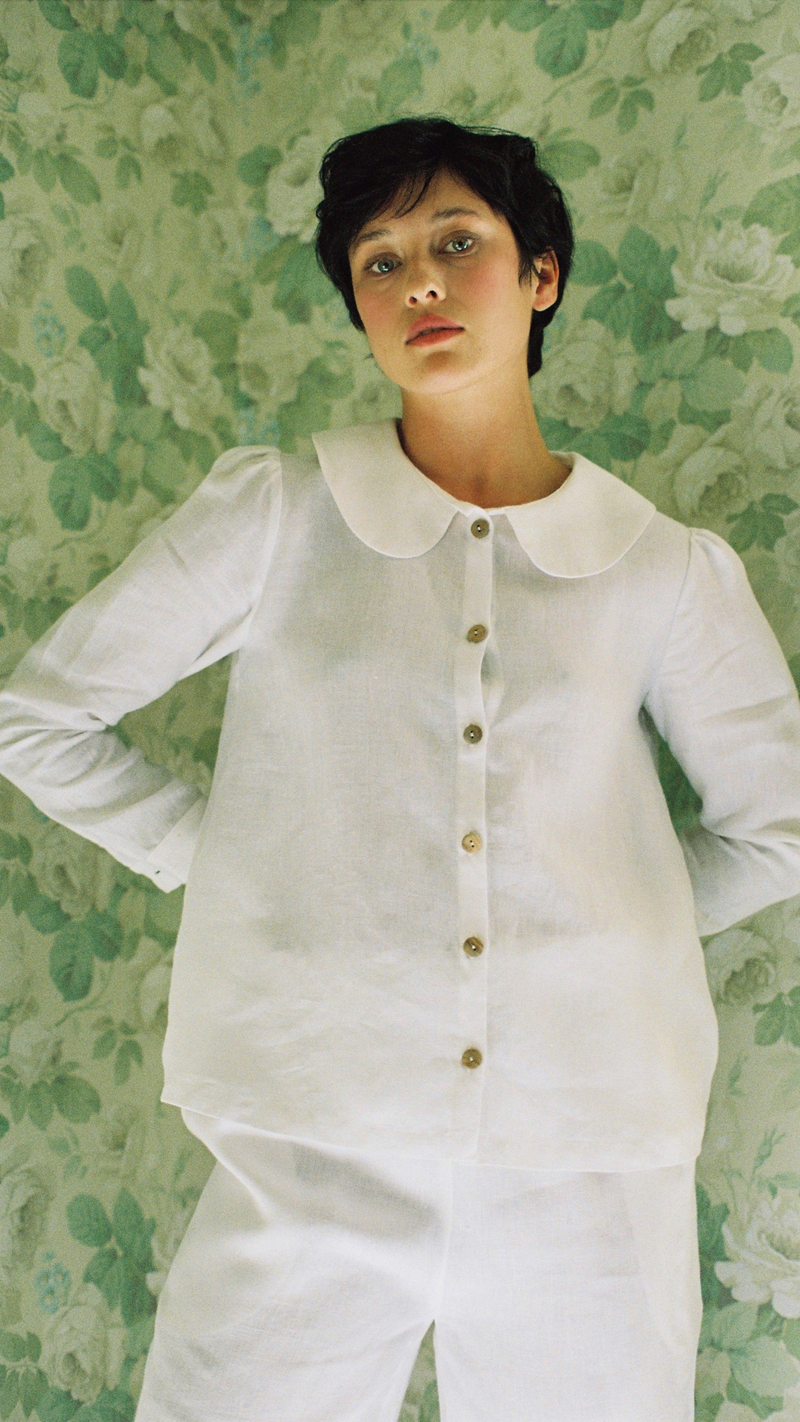 Claudine Linen Blouse in White by Ma + Lin