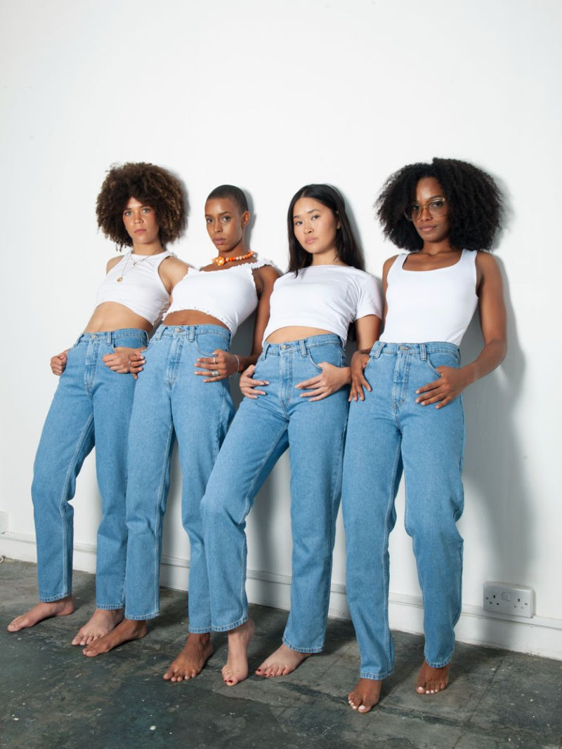 Women's High Waisted Plain Blue Jeans | Sustainable & Recycled | Fanfare