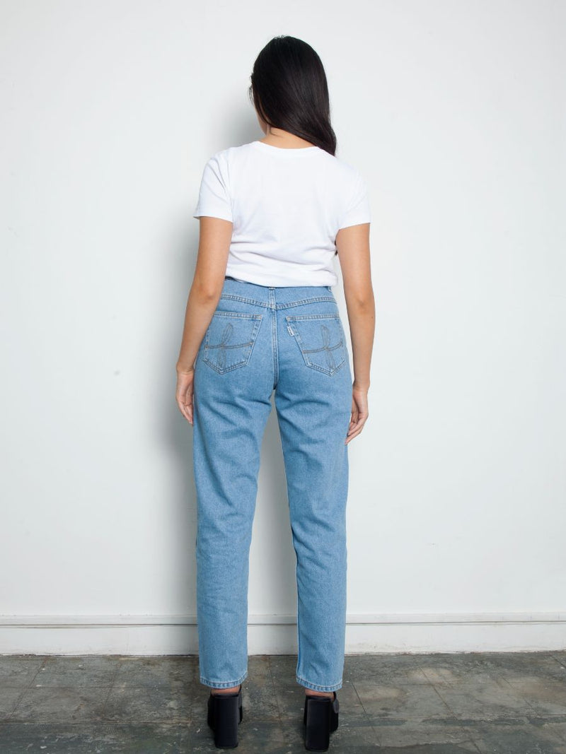 Women's High Waisted Plain Blue Jeans | Sustainable & Recycled | Fanfare