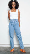 Women's High Waisted Plain Blue Jeans | Sustainable & Recycled | Fanfare