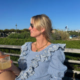 Peggy Broderie Cotton Short in Blue Gingham