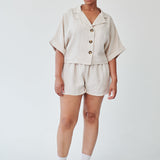 Women's Linen Shirt & Shorts Co-ord Set in Beige | Sustainable | Fanfare