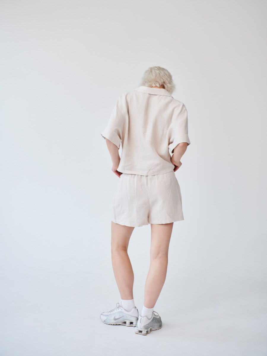 Women's Linen Shirt & Shorts Co-ord Set in Beige | Sustainable | Fanfare