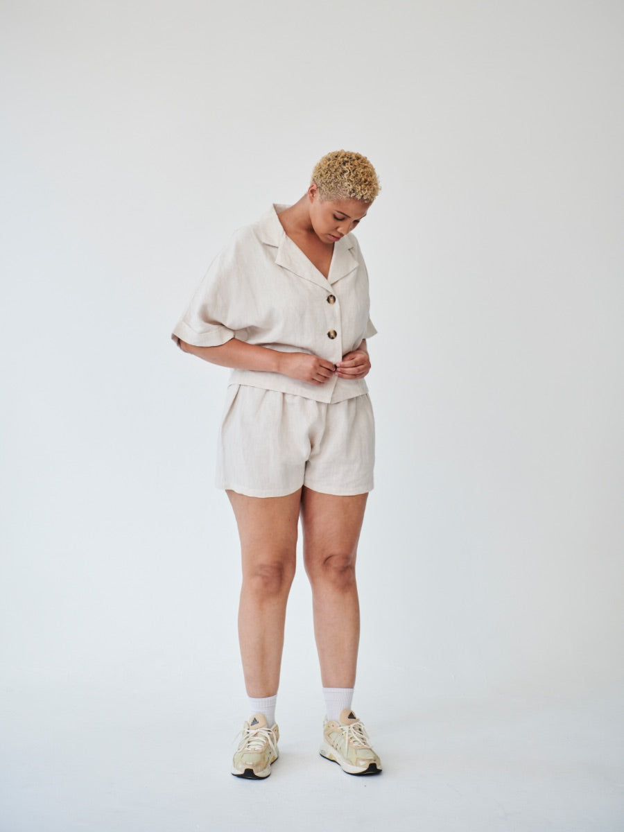 Women's Linen Shirt & Shorts Co-ord Set in Beige | Sustainable | Fanfare