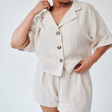 Women's Linen Shirt & Shorts Co-ord Set in Beige | Sustainable | Fanfare