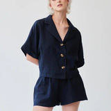 Navy Linen Shorts and Shirt Set