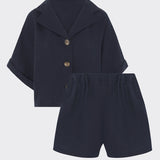 Navy Linen Shorts and Shirt Set