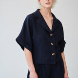 Navy Linen Shorts and Shirt Set
