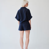 Navy Linen Shorts and Shirt Set
