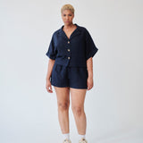 Navy Linen Shorts and Shirt Set