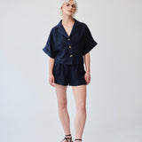 Navy Linen Shorts and Shirt Set