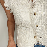 Millie Cotton Quilted Waistcoat in Silver Stripe