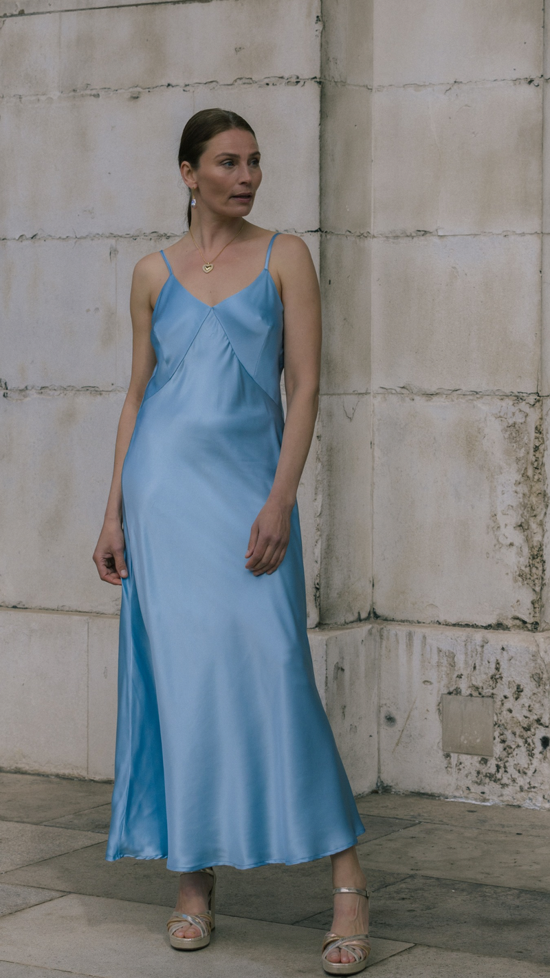 Audrey Maxi Bias Cut Silk Slip Dress in Opal