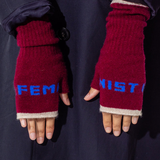 Feminist Fingerless Mittens in Claret & Klein