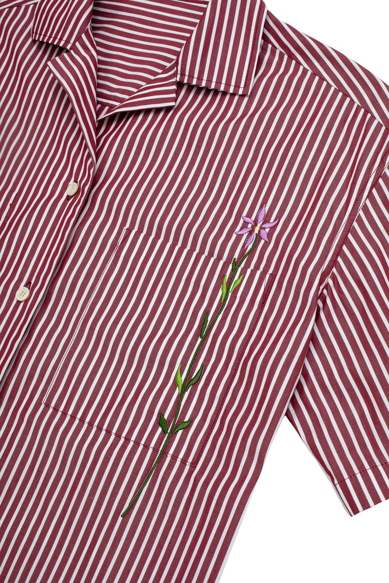 Frances Cuban Shirt in Berry Red Stripe Cotton by Saywood