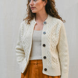 Freyja British Wool Cable Cardigan in Ecru