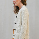 Freyja British Wool Cable Cardigan in Ecru