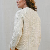 Freyja British Wool Cable Cardigan in Ecru
