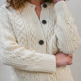 Freyja British Wool Cable Cardigan in Ecru