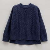 Freyja British Wool Cable Sweater in Navy