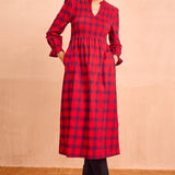 Laura Brushed Cotton Checked Dress in Red Check