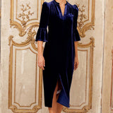 Astrid Velvet Dress in Navy
