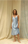 Audrey Bias Cut Midi Silk Slip Dress in Opal