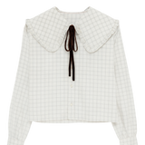 Grey Tie Neck Shirt with Big Frill Collar