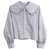 Grey Stripe Shirt with Big Collar