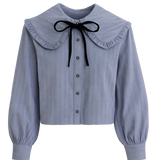 Blue Tie Neck Shirt with Big Frill Collar