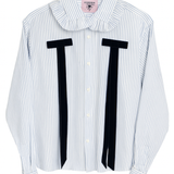 Blue Stripe Velvet Bow Shirt