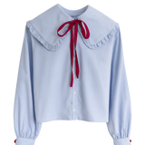 Pale Blue Tie Neck Shirt with Big Frill Collar