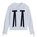 Blue Velvet Bow Shirt