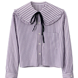 Berry Stripe Shirt with Big Collar & Velvet Neck Tie