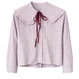 Red and Blue Check Shirt with Big Collar & Velvet Neck Tie