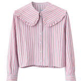 Pink & Blue Stripe Shirt with Big Collar