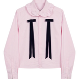 Pink Shirt with Navy Velvet Bows