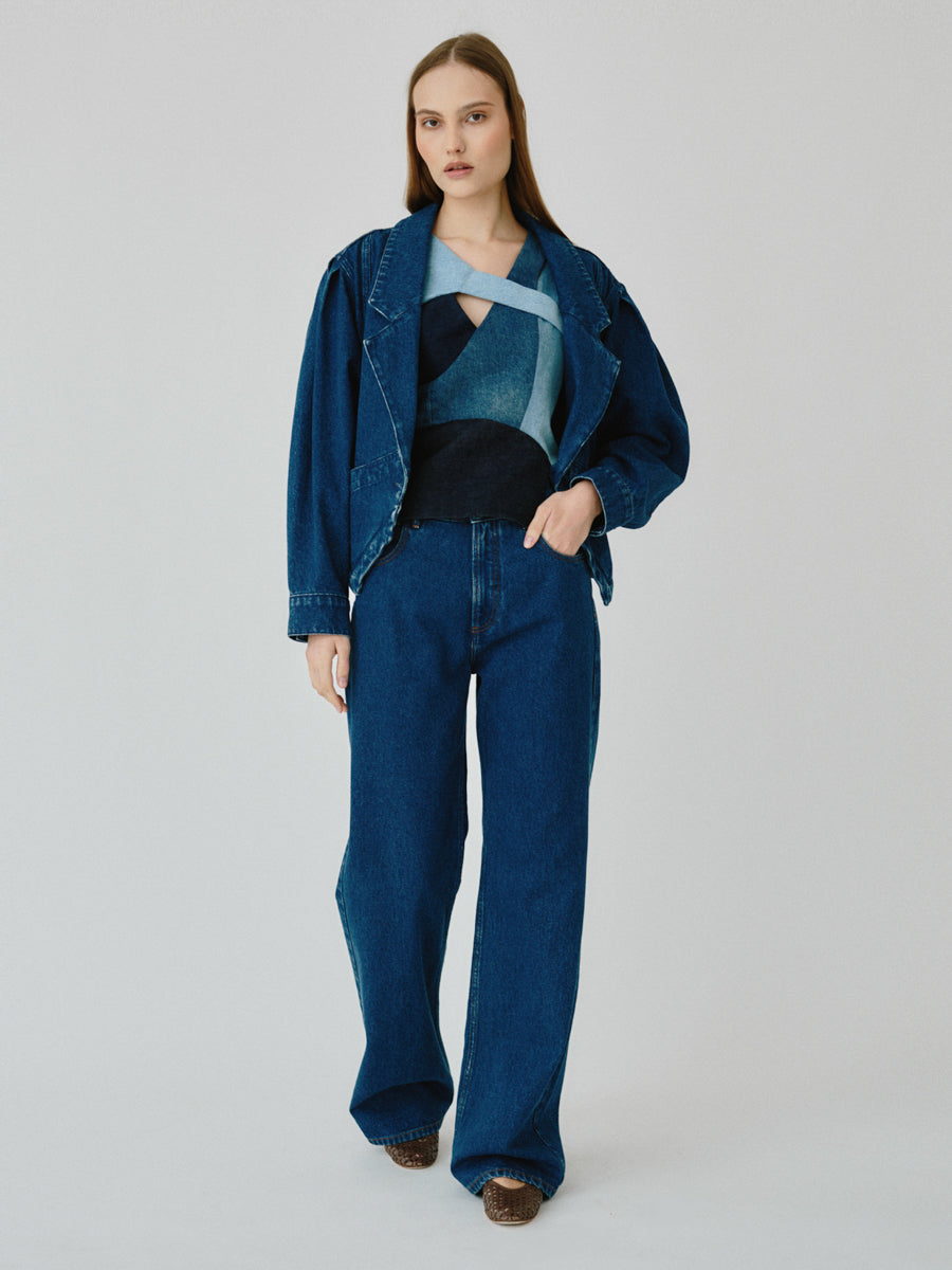 High Waisted Organic & Recycled Wide-Leg Dark Jeans