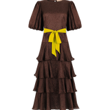 Lou-Lou Leopard Print Satin Ruffle Midi Dress