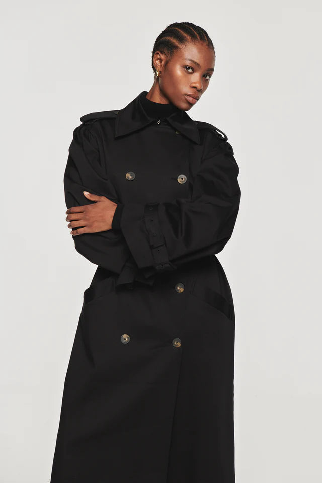 Julia Puff Sleeve Trench Black by Aligne