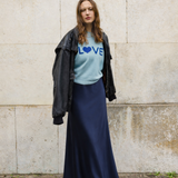 Aldgate Navy Satin Maxi Skirt