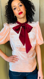 Sophie Blouse in Ballet Pink Velvet with Contrast Tie by House of Disgrace