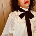 Anais Blouse in Vintage Cream with Contrast Pussy Bow Tie by House of Disgrace