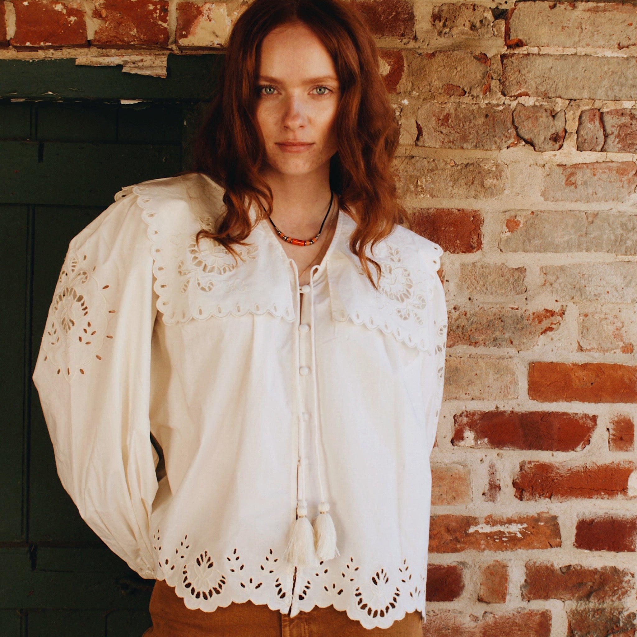 Sienna Embroidered Cotton Blouse in Ivory by houseofdisgrace