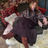 Stella Chocolate Satin Tiered Midi Skirt