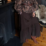 Stella Chocolate Satin Tiered Midi Skirt