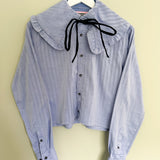 Blue Tie Neck Shirt with Big Frill Collar